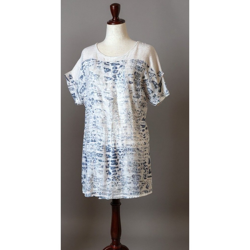 353. Made in Italy Blue Abstract Print Linen Blend Tunic Dress‎ Womens 1X